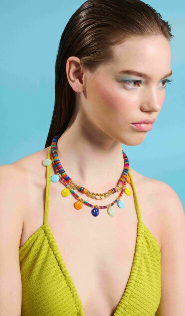 BLAZE κολιέ με ροδέλα φίλντισι multi, και επίχρυσα στοιχεία 24k.