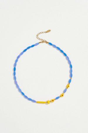 NISSI κολιέ με ιριδίζον κρύσταλλο και επίχρυσα 24k και λουλούδι Murano.